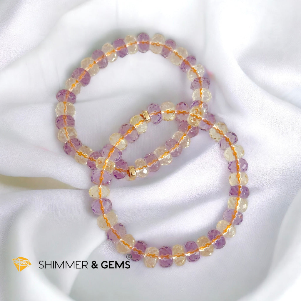 Citrine Amethyst Healing Bracelet For Money & Success 8mm Rondelle Faceted