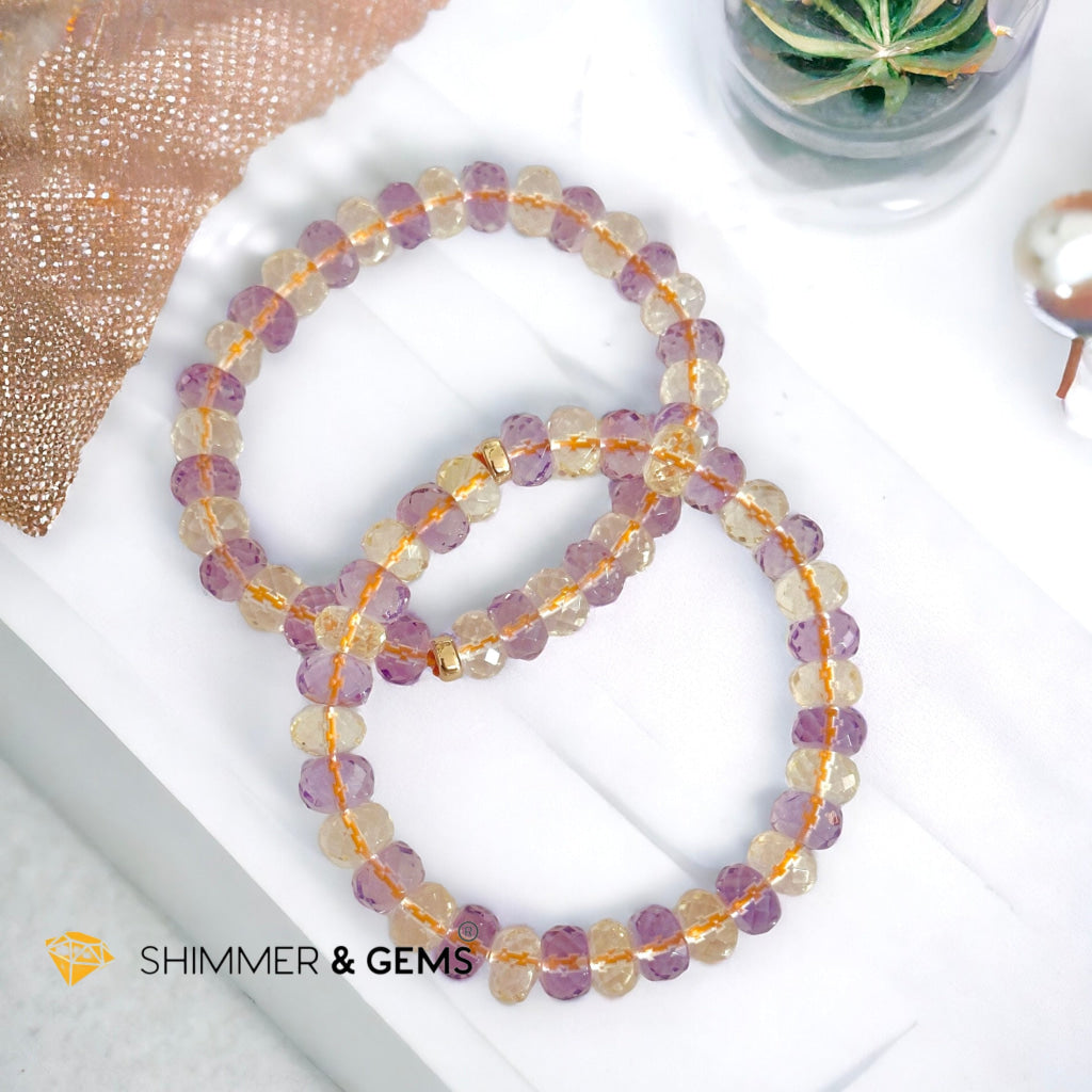 Citrine Amethyst Healing Bracelet For Money & Success 8mm Rondelle Faceted