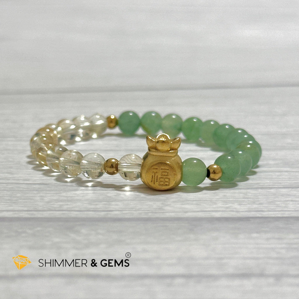 Citrine and Aventurine Money Bag Bracelet 6mm (24K Gold Filled Brass)