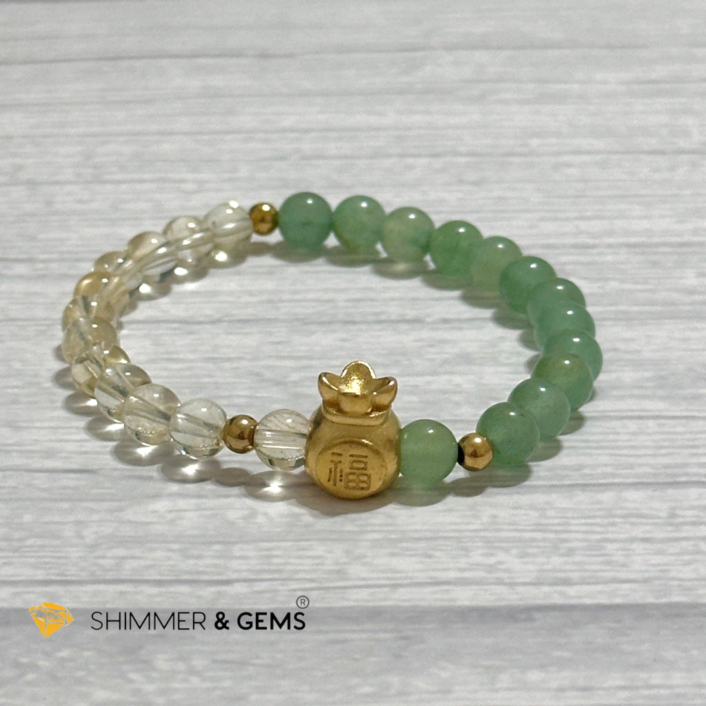 Citrine and Aventurine Money Bag Bracelet 6mm (24K Gold Filled Brass)