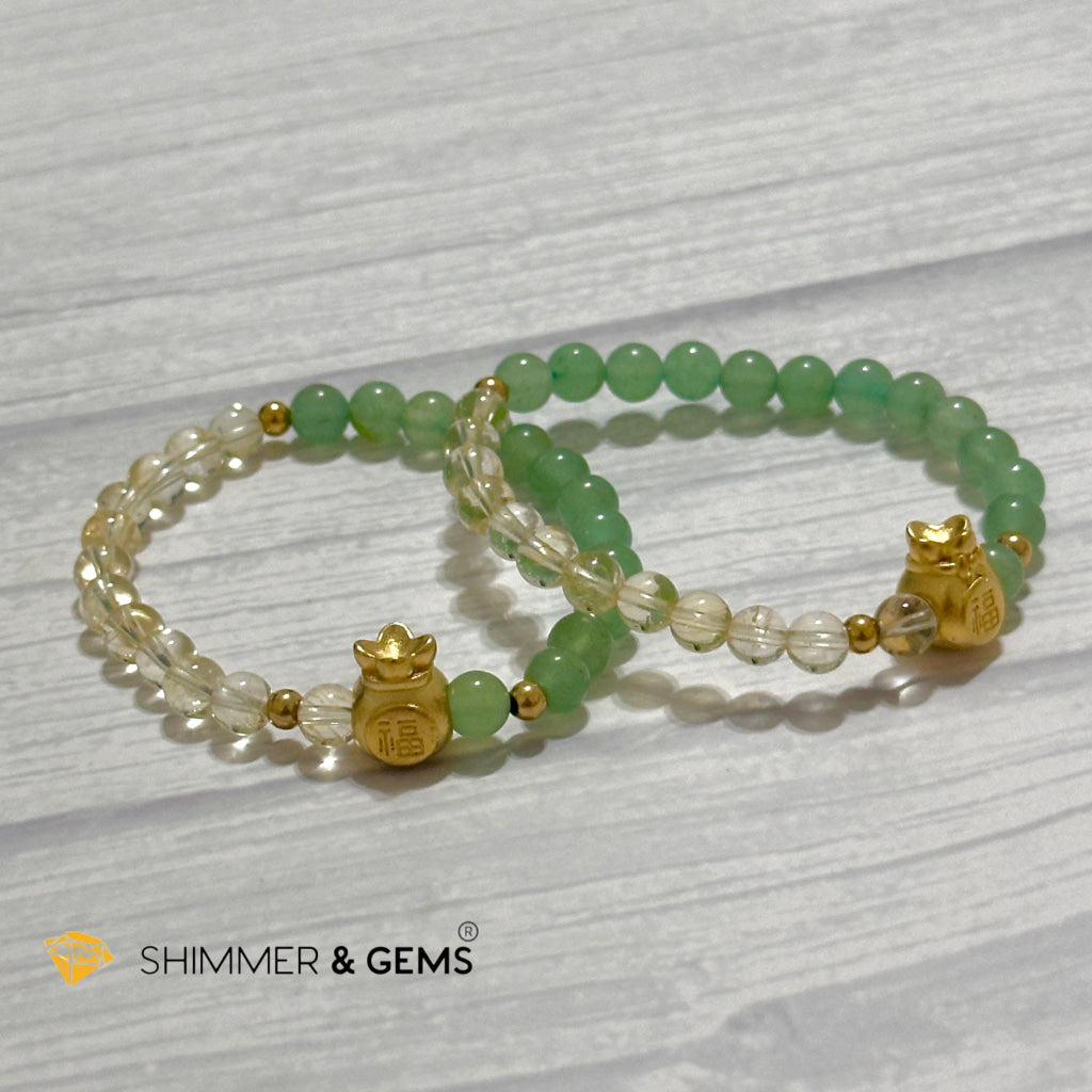 Citrine and Aventurine Money Bag Bracelet 6mm (24K Gold Filled Brass)