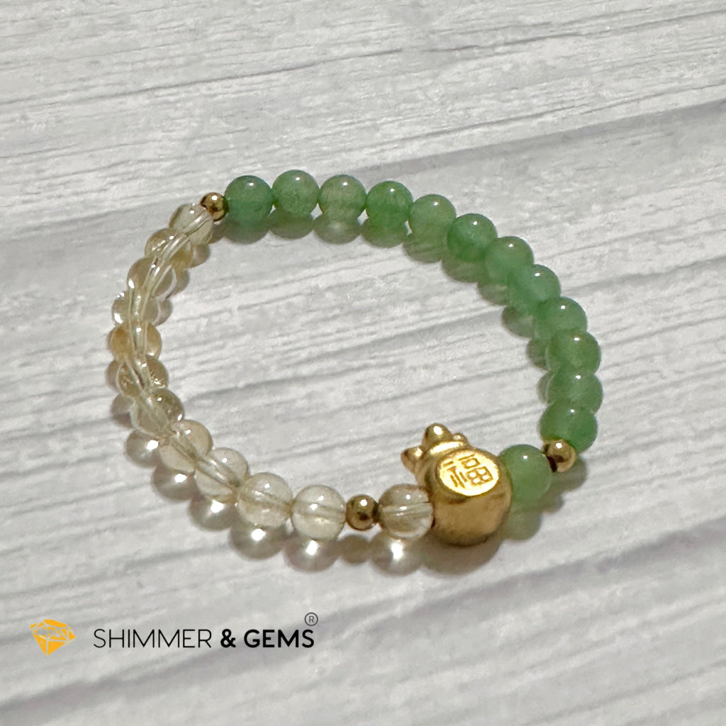 Citrine and Aventurine Money Bag Bracelet 6mm (24K Gold Filled Brass)