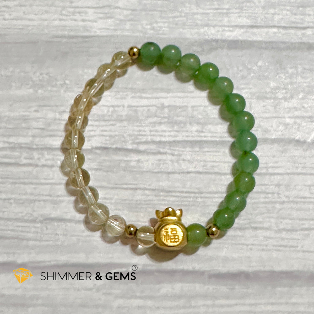 Citrine and Aventurine Money Bag Bracelet 6mm (24K Gold Filled Brass)