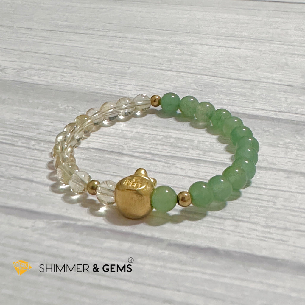 Citrine and Aventurine Money Bag Bracelet 6mm (24K Gold Filled Brass)