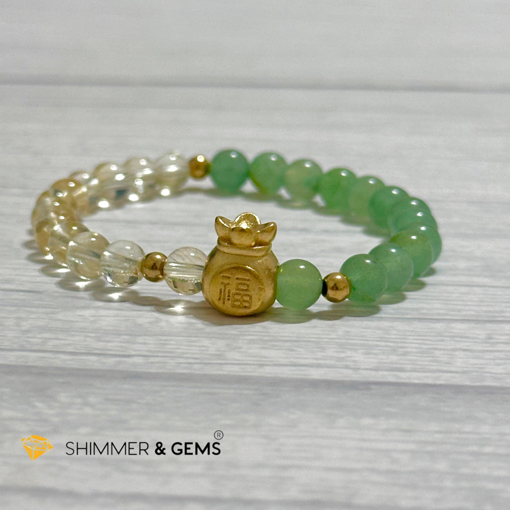 Citrine and Aventurine Money Bag Bracelet 6mm (24K Gold Filled Brass)