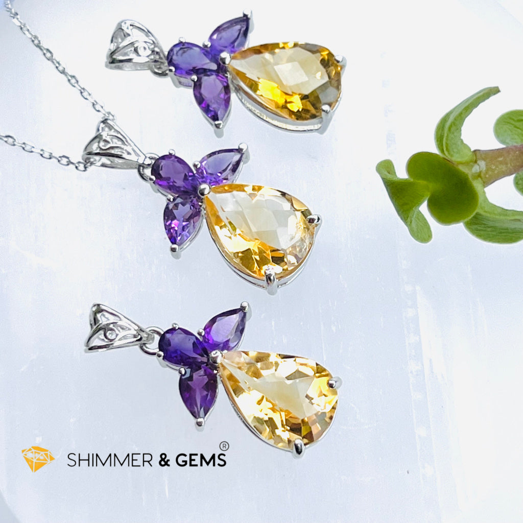 Citrine Angel With Amethyst Wings Pendant In 925 Silver (Success Angel) Charms & Pendants