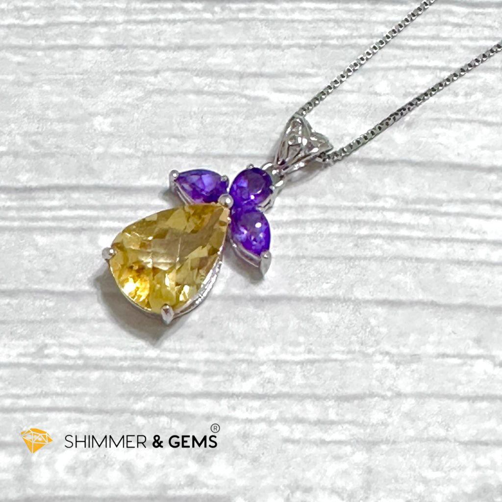 Citrine Angel with Amethyst Wings Pendant in 925 Silver (Success Angel)