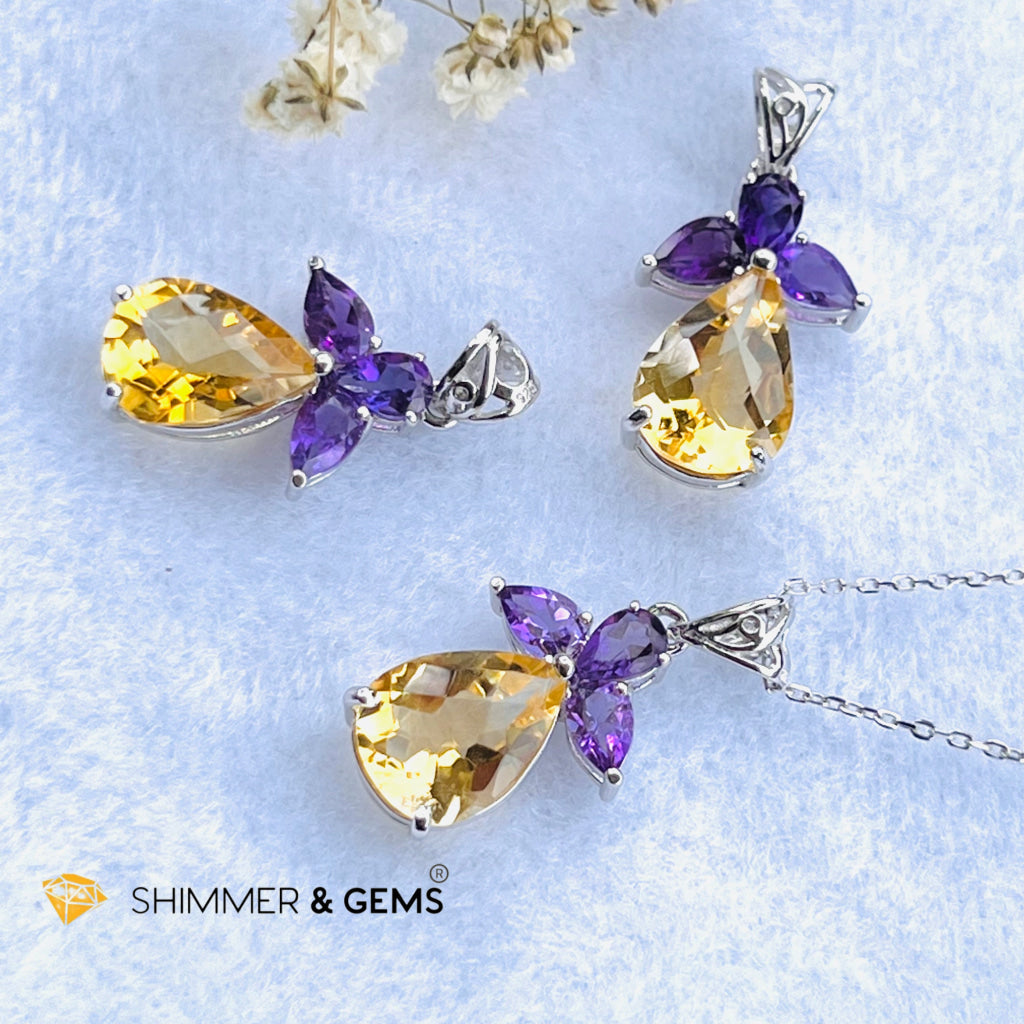 Citrine Angel With Amethyst Wings Pendant In 925 Silver (Success Angel) Charms & Pendants