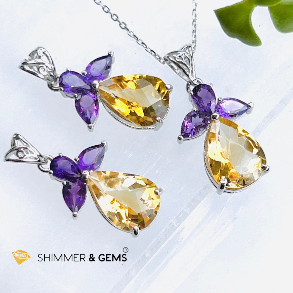 Citrine Angel With Amethyst Wings Pendant In 925 Silver (Success Angel) Charms & Pendants