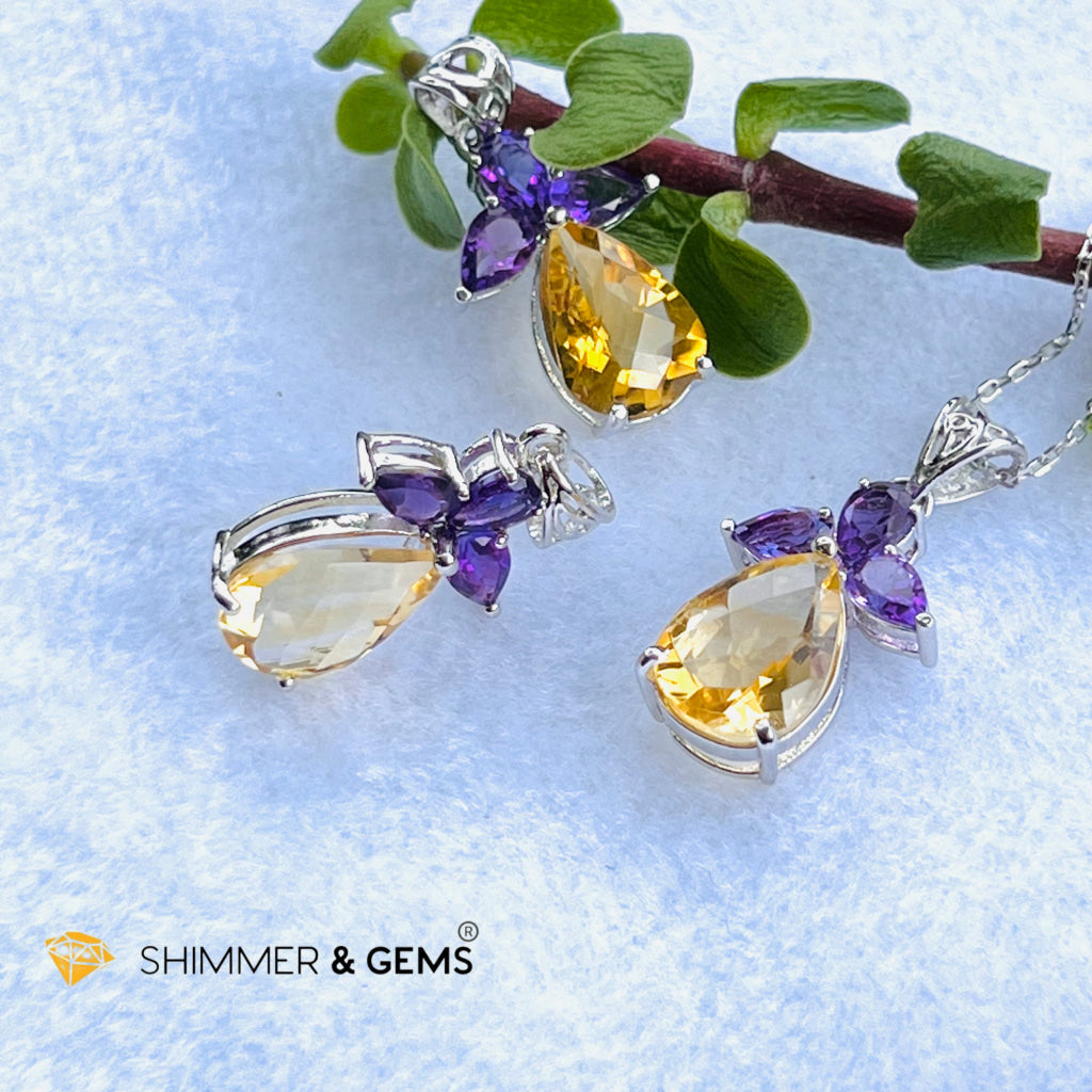 Citrine Angel With Amethyst Wings Pendant In 925 Silver (Success Angel) Charms & Pendants