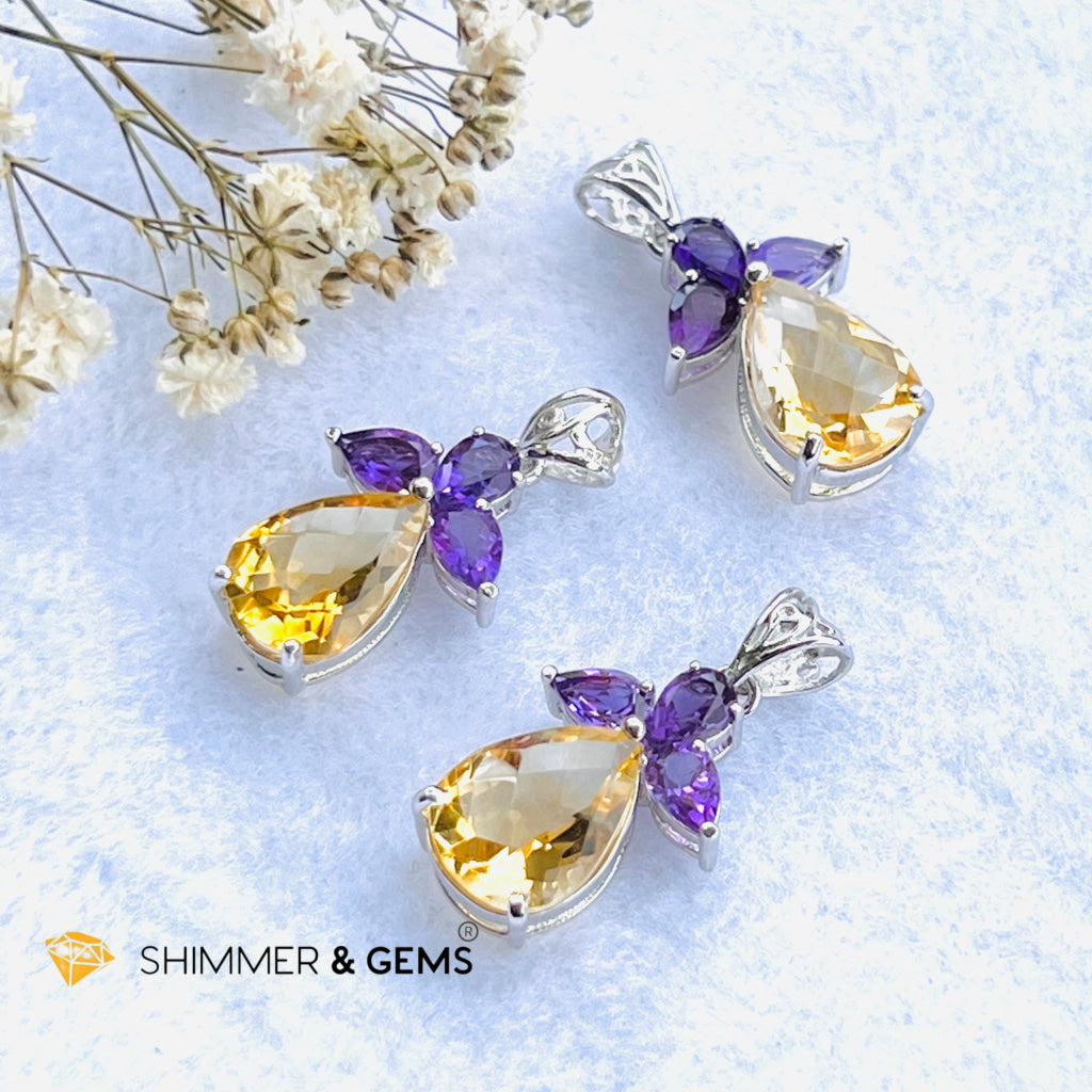 Citrine Angel With Amethyst Wings Pendant In 925 Silver (Success Angel) Charms & Pendants