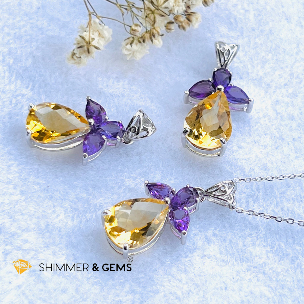 Citrine Angel With Amethyst Wings Pendant In 925 Silver (Success Angel) Charms & Pendants