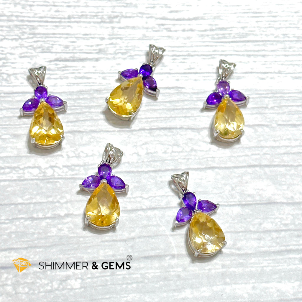 Citrine Angel with Amethyst Wings Pendant in 925 Silver (Success Angel)