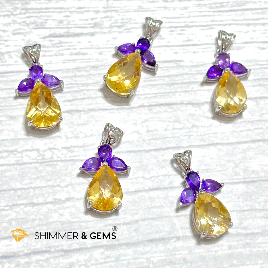 Citrine Angel with Amethyst Wings Pendant in 925 Silver (Success Angel)