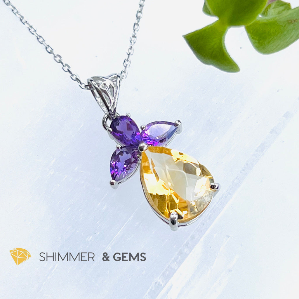 Citrine Angel With Amethyst Wings Pendant In 925 Silver (Success Angel) Charms & Pendants