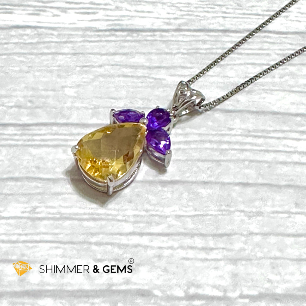 Citrine Angel with Amethyst Wings Pendant in 925 Silver (Success Angel)