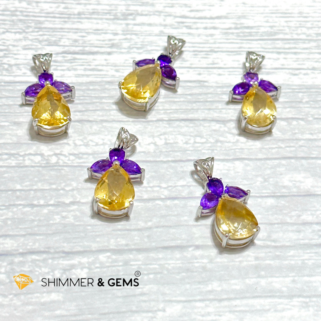 Citrine Angel with Amethyst Wings Pendant in 925 Silver (Success Angel)