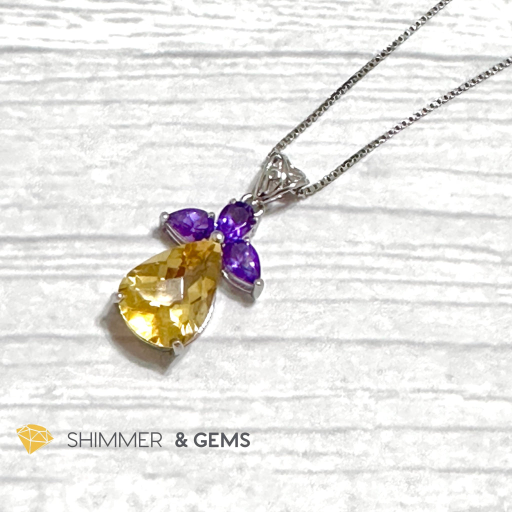 Citrine Angel with Amethyst Wings Pendant in 925 Silver (Success Angel)