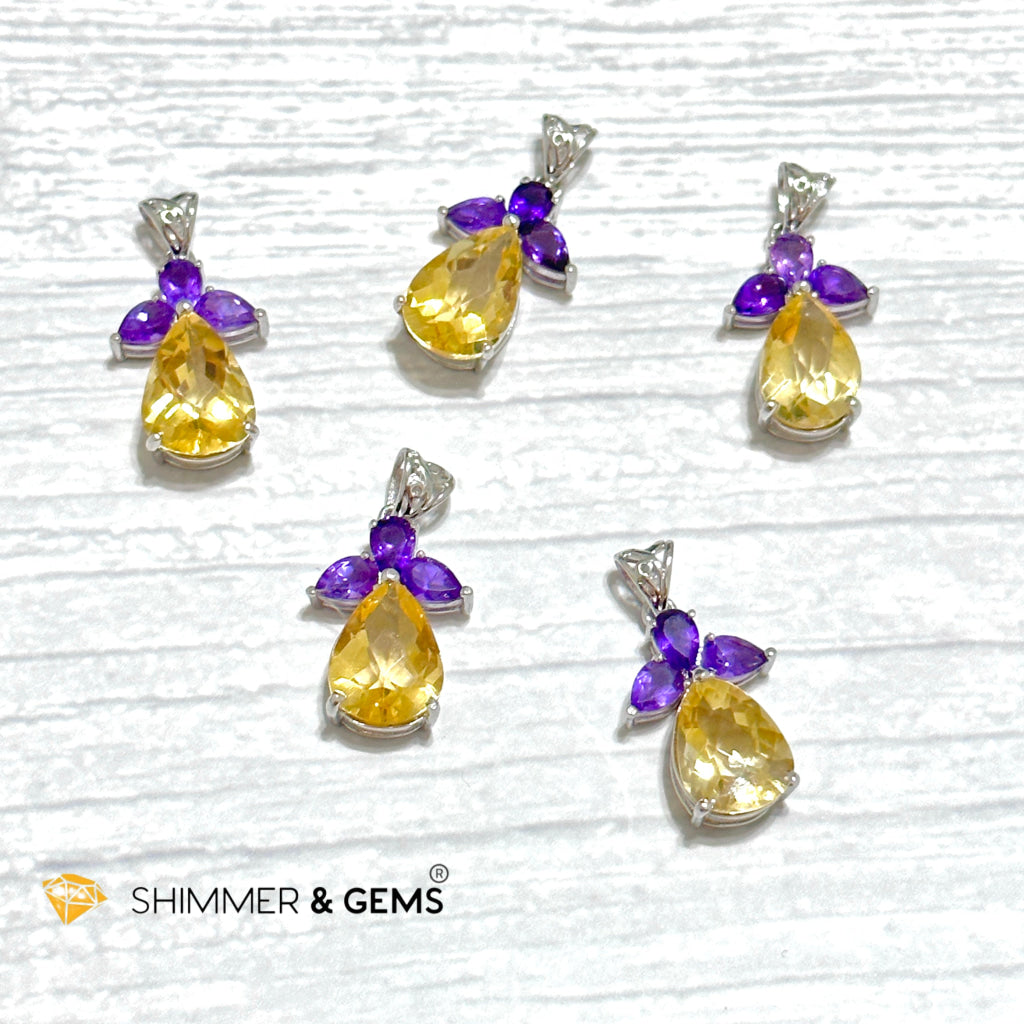 Citrine Angel with Amethyst Wings Pendant in 925 Silver (Success Angel)