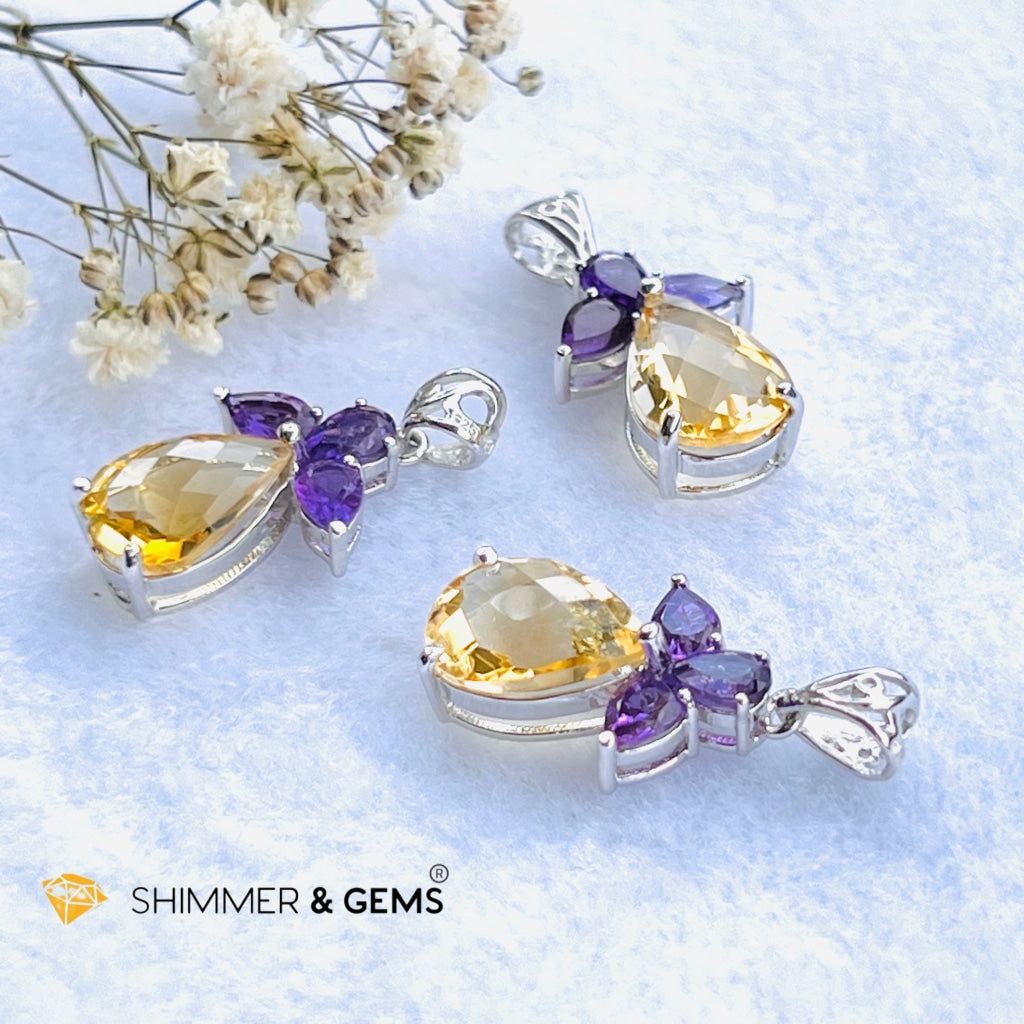 Citrine Angel With Amethyst Wings Pendant In 925 Silver (Success Angel) Charms & Pendants