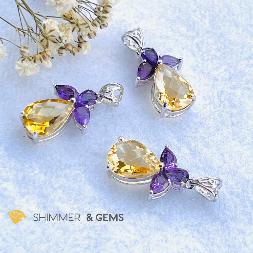 Citrine Angel With Amethyst Wings Pendant In 925 Silver (Success Angel) Charms & Pendants