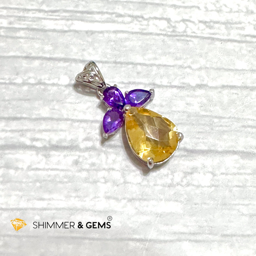 Citrine Angel with Amethyst Wings Pendant in 925 Silver (Success Angel)