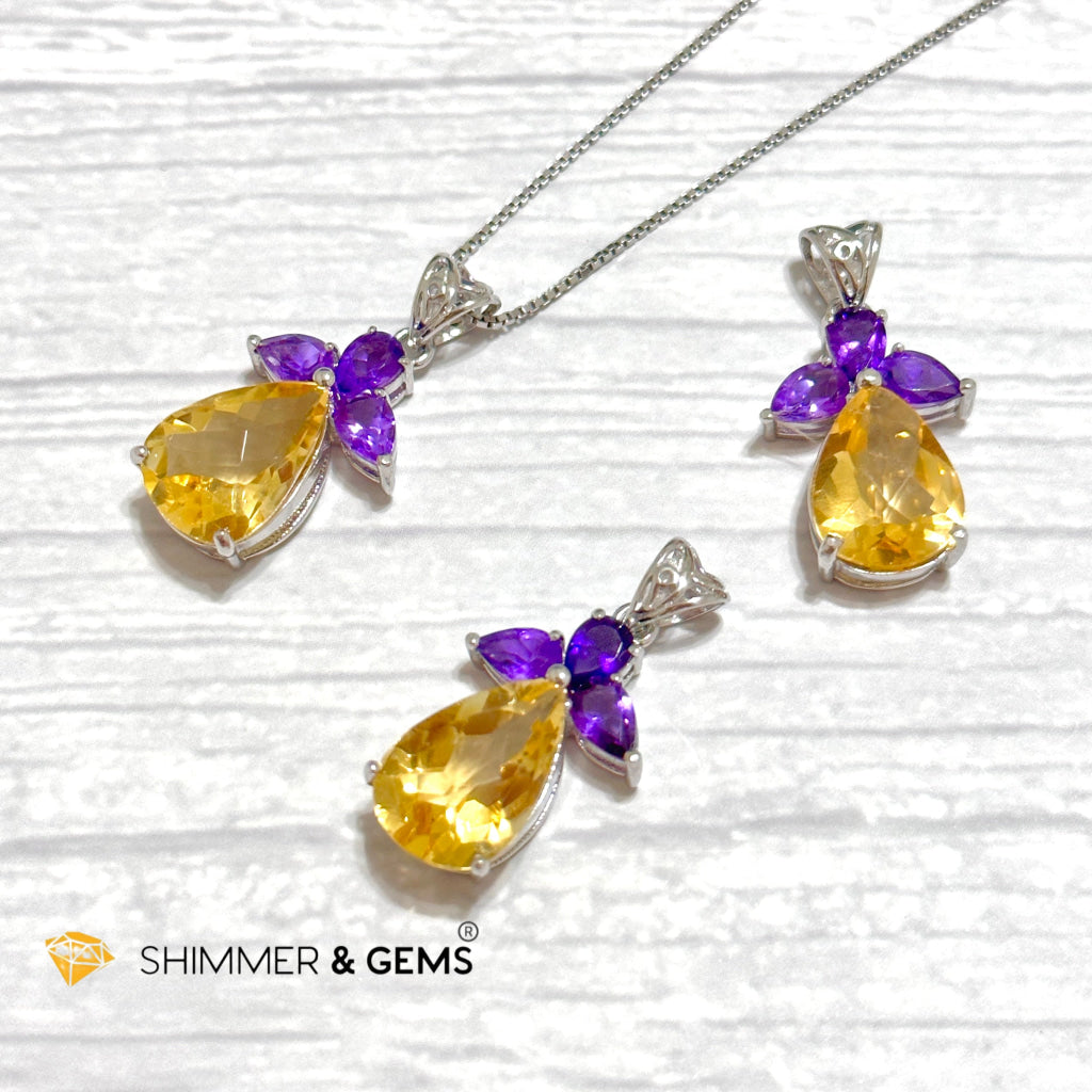 Citrine Angel with Amethyst Wings Pendant in 925 Silver (Success Angel)