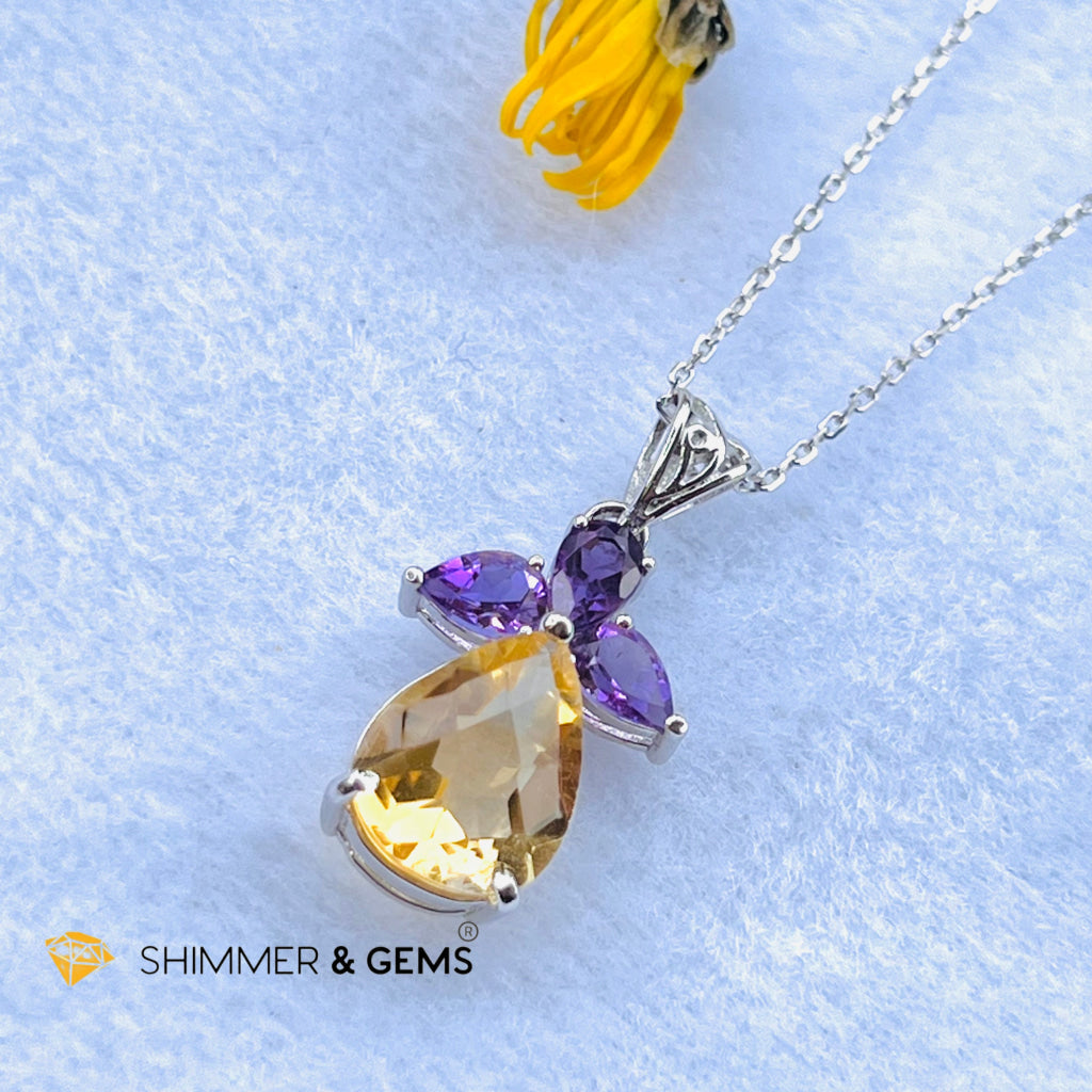 Citrine Angel With Amethyst Wings Pendant In 925 Silver (Success Angel) Charms & Pendants