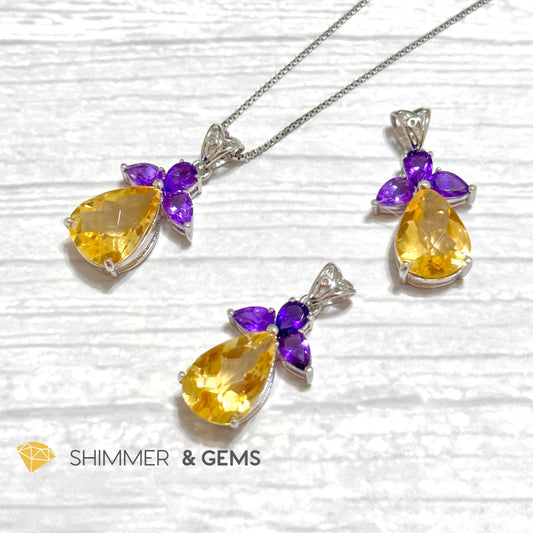 Citrine Angel with Amethyst Wings Pendant in 925 Silver (Success Angel)