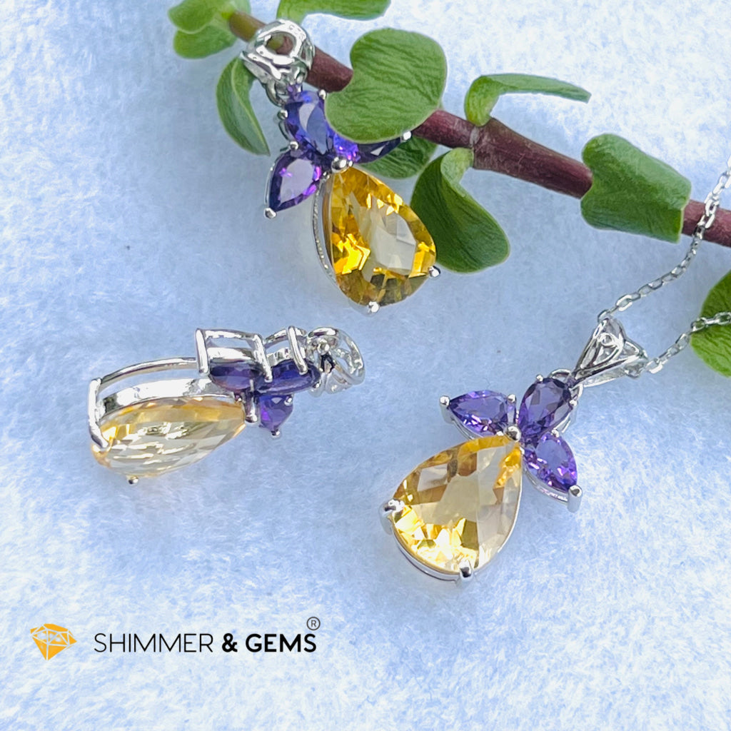 Citrine Angel With Amethyst Wings Pendant In 925 Silver (Success Angel) Charms & Pendants