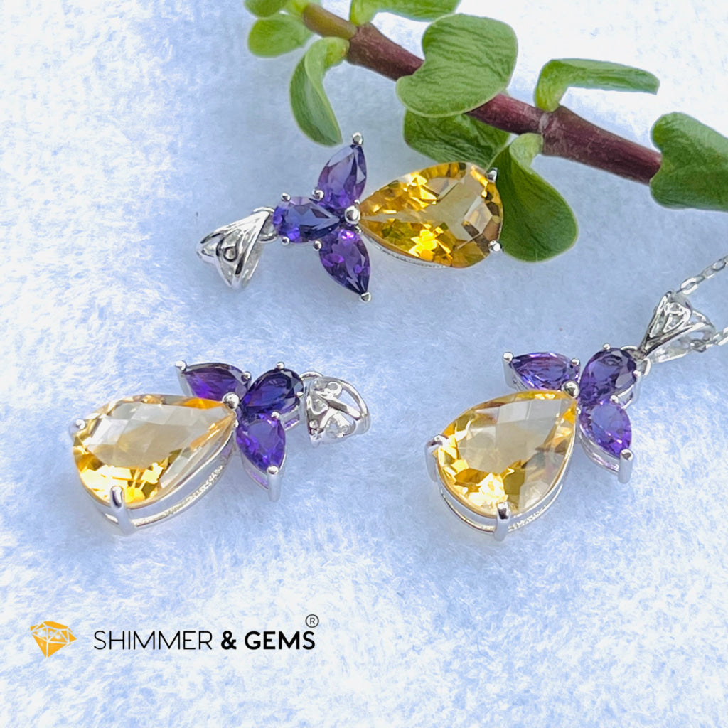 Citrine Angel With Amethyst Wings Pendant In 925 Silver (Success Angel) Charms & Pendants