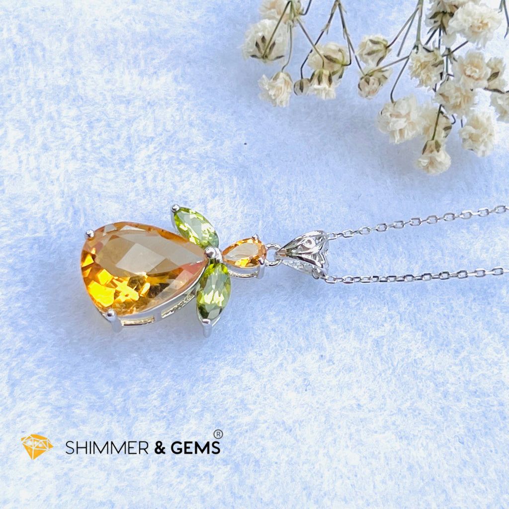 Citrine Angel With Peridot Wings Pendant In 925 Silver (Money Angel) Charms & Pendants