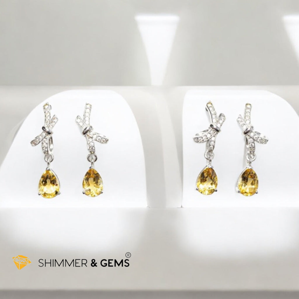 Citrine Dangle Earrings 925 Silver (AAA) 5x7mm