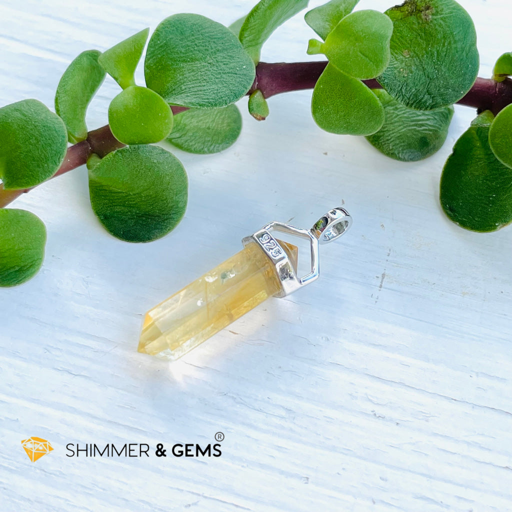 Citrine Double Pointer Pendant 925 Silver (Wealth Activator) Charms & Pendants