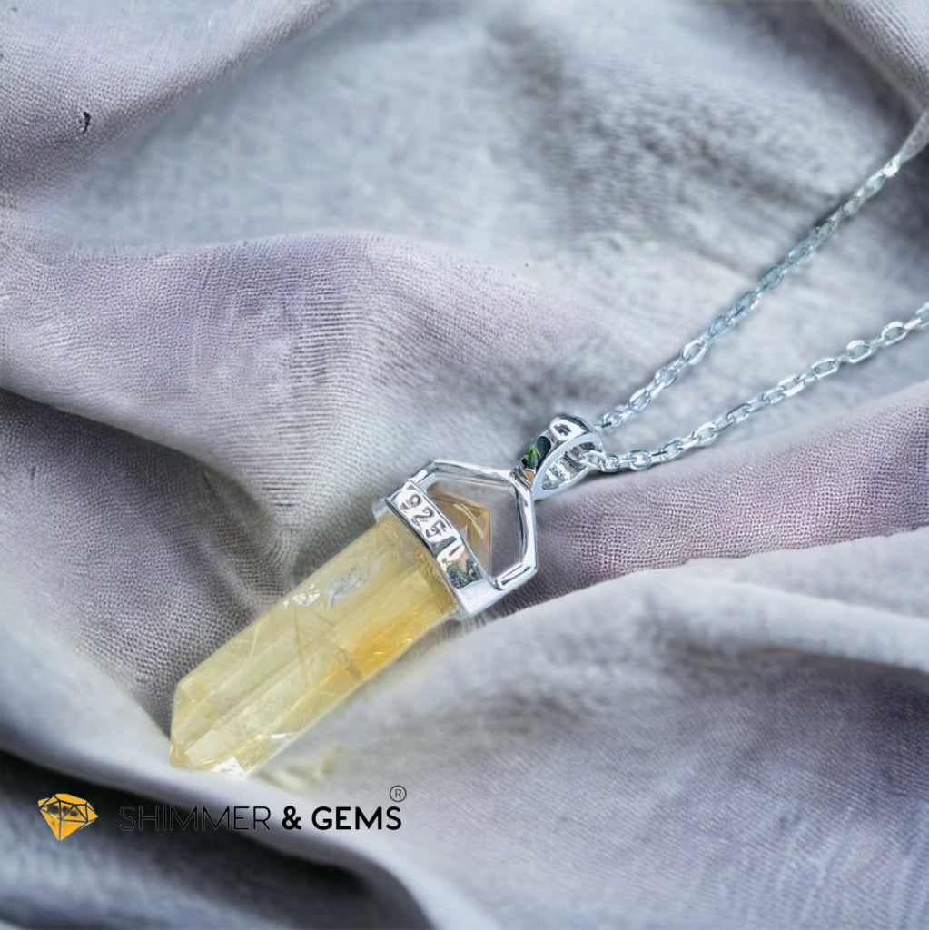 Citrine Double Pointer Pendant 925 Silver (Wealth Activator)