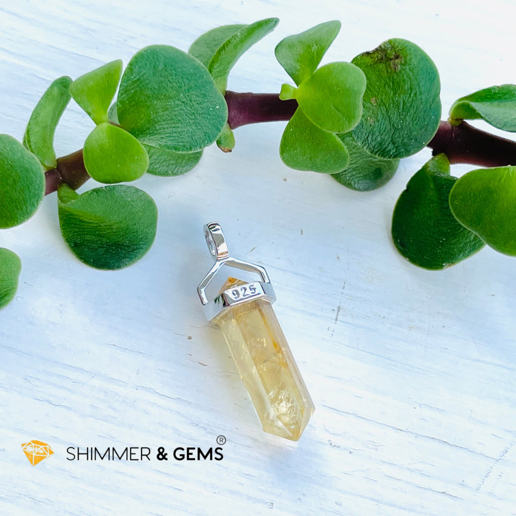 Citrine Double Pointer Pendant 925 Silver (Wealth Activator) Charms & Pendants