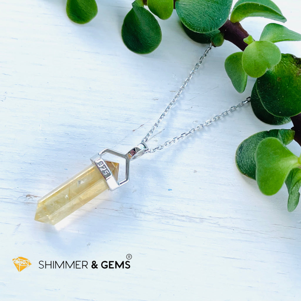 Citrine Double Pointer Pendant 925 Silver (Wealth Activator) 22Mm With Necklace Charms & Pendants