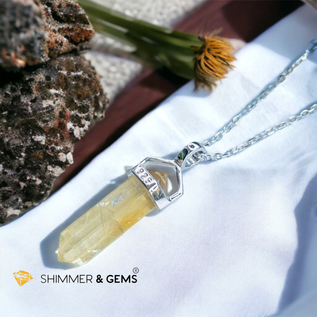 Citrine Double Pointer Pendant 925 Silver (Wealth Activator)