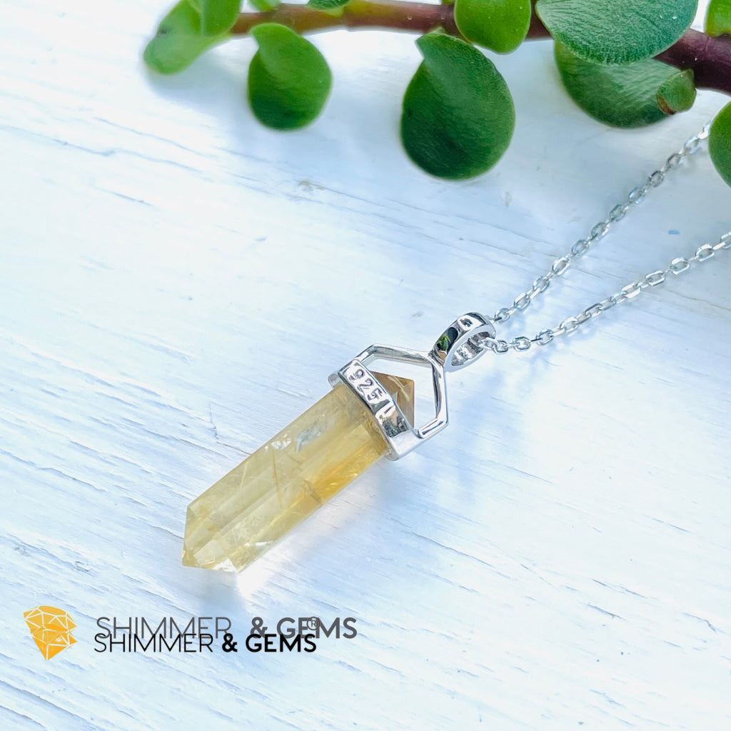 Citrine Double Pointer Pendant 925 Silver (Wealth Activator)