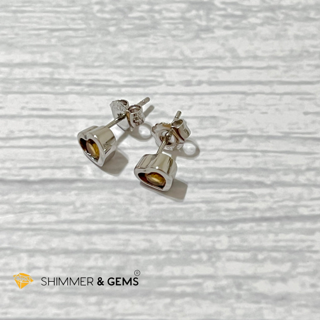 Citrine Heart 4Mm 925 Silver Earrings