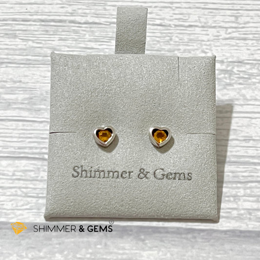 Citrine Heart 4Mm 925 Silver Earrings