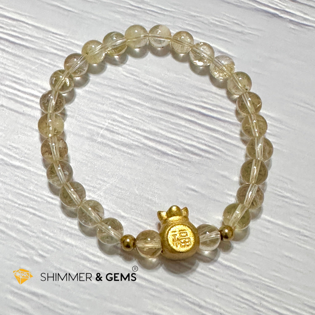 Citrine Money Bag Bracelet 6mm (24K Gold Plated Brass)