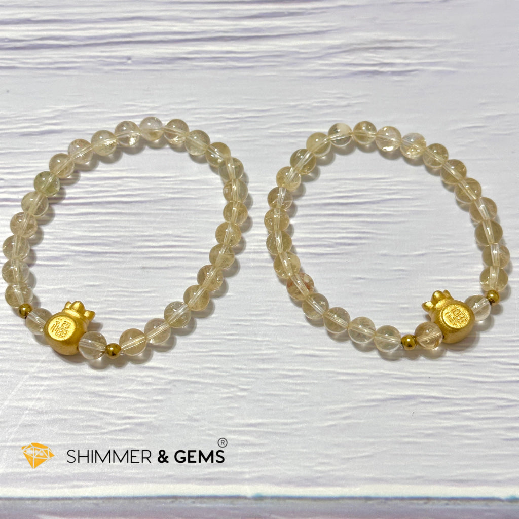 Citrine Money Bag Bracelet 6mm (24K Gold Plated Brass)