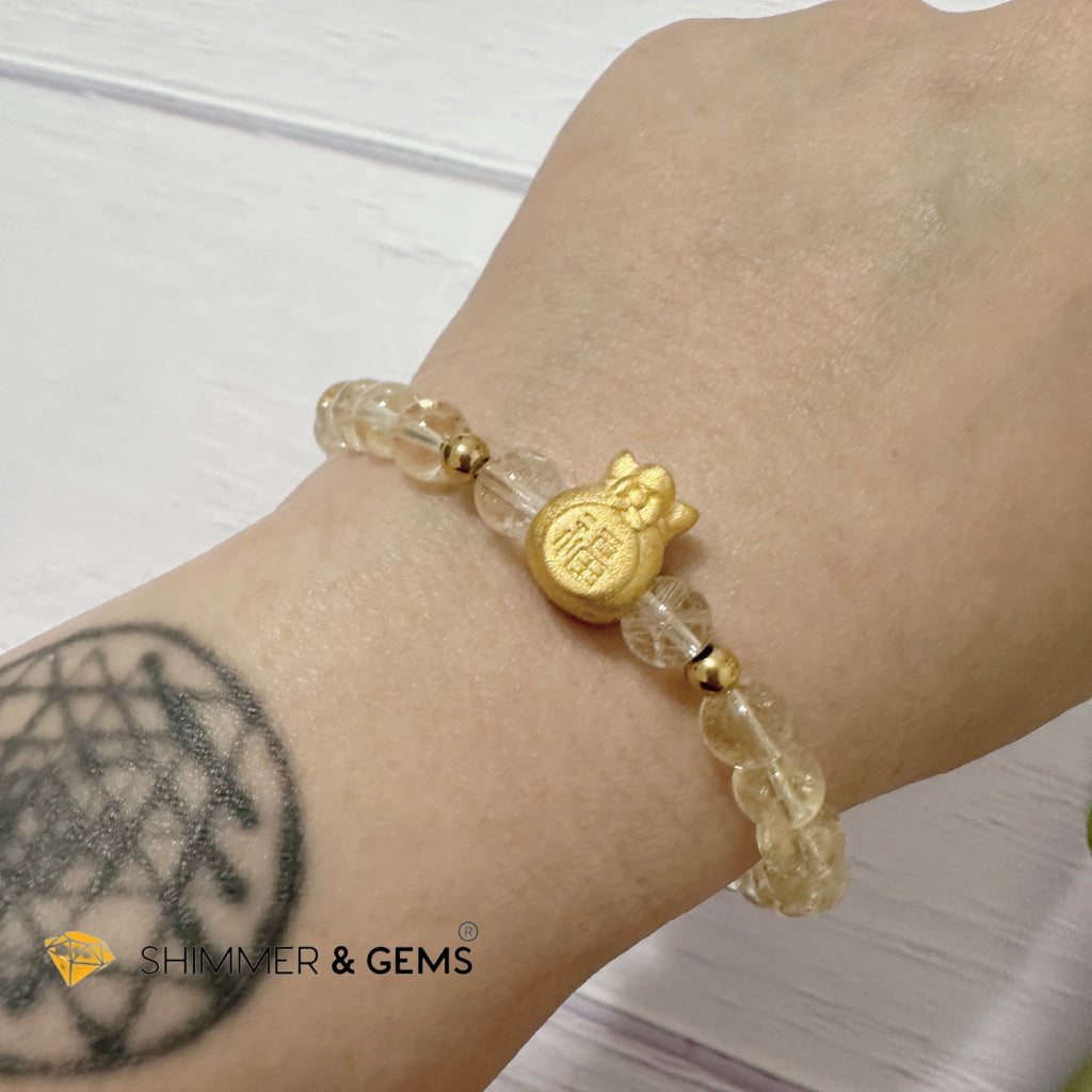 Citrine Money Bag Bracelet 6mm (24K Gold Plated Brass)