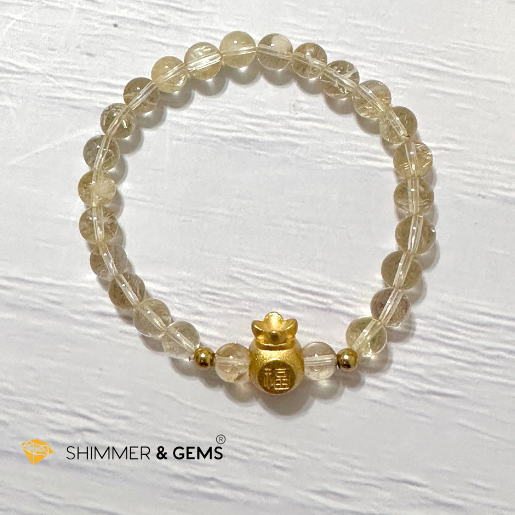 Citrine Money Bag Bracelet 6mm (24K Gold Plated Brass)