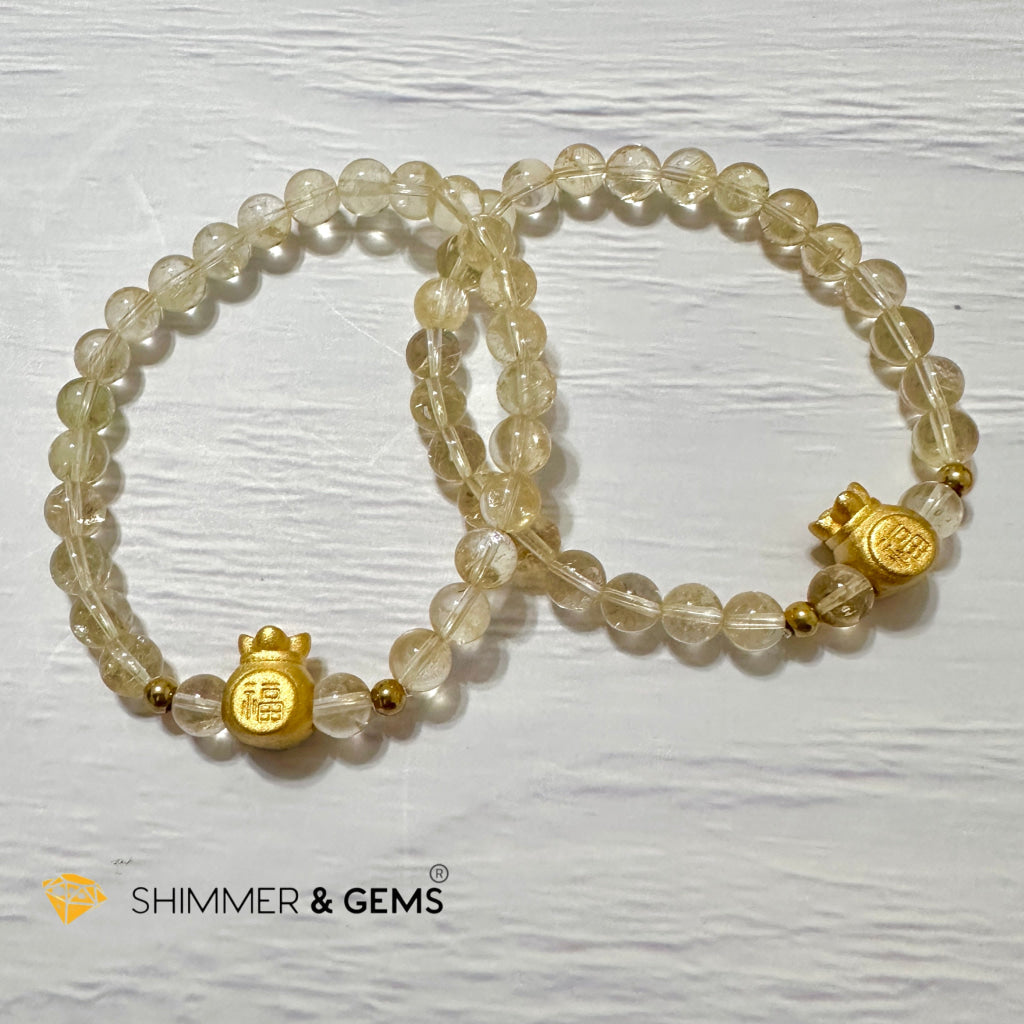 Citrine Money Bag Bracelet 6mm (24K Gold Plated Brass)