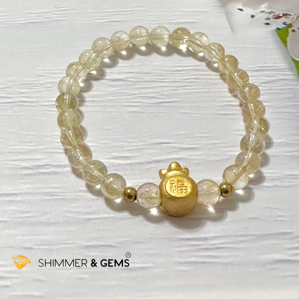 Citrine Money Bag Bracelet 6mm (24K Gold Plated Brass)