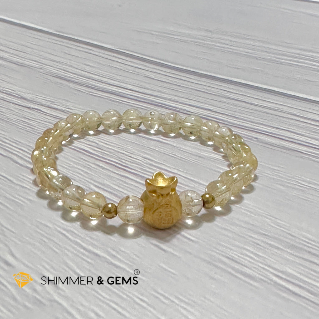 Citrine Money Bag Bracelet 6mm (24K Gold Plated Brass)