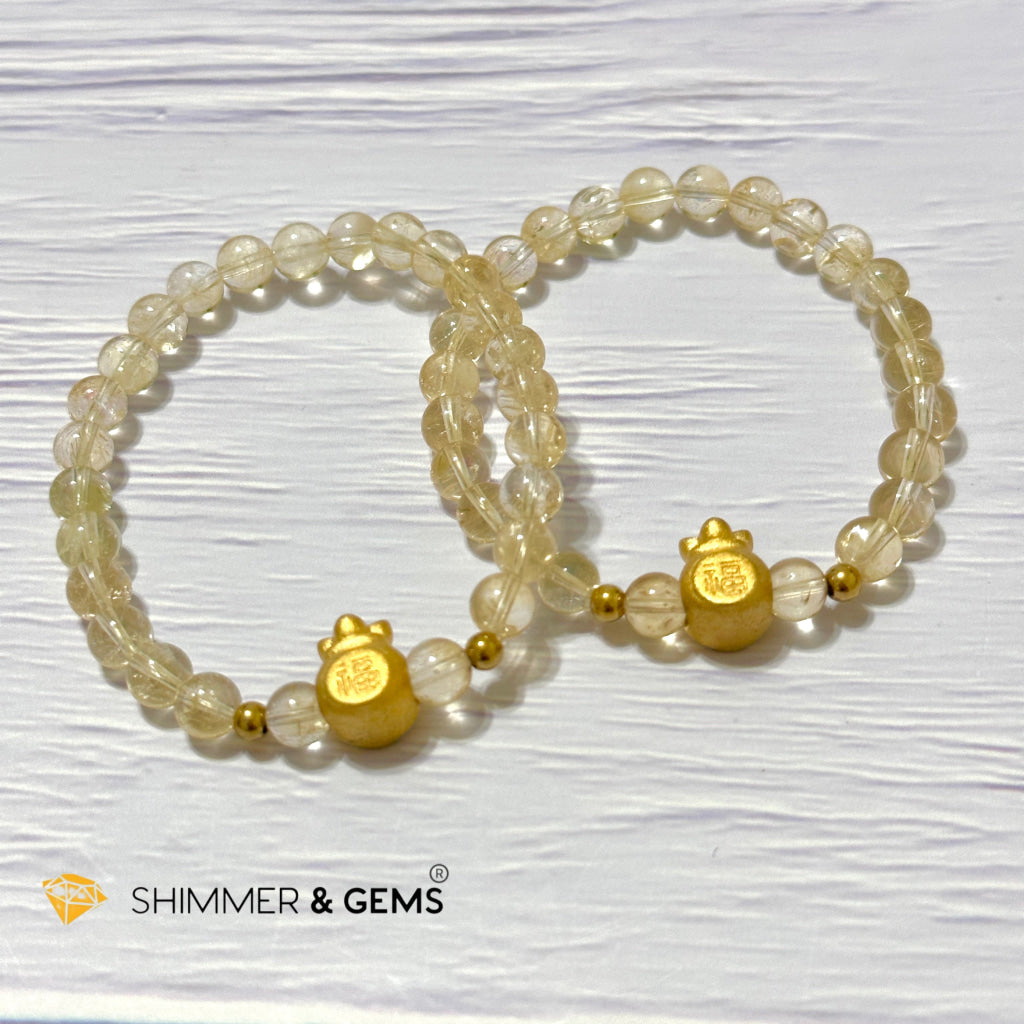 Citrine Money Bag Bracelet 6mm (24K Gold Plated Brass)