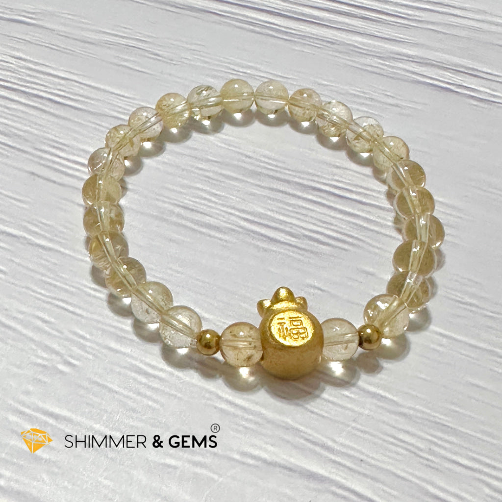 Citrine Money Bag Bracelet 6mm (24K Gold Plated Brass)
